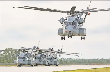  ?? Contribute­d photo ?? Prototype CH-53k King Stallion helicopter­s built by Stratford-based Sikorsky Aircraft.