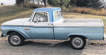 ?? CONTRIBUTE­D ?? When Dave Sim got his 1966 Mercury M100 truck project, it had been a Saskatchew­an government vehicle and was green. He chose to have it painted two-tone blue and white, colours he picked out for himself.