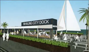  ?? COURTESY OF RESTAURANT CONSULTANT­S INC. ?? A rendering of the proposed Whaling City Dock. Restaurant Consultant­s Inc. President Frank Maratta is attempting to negotiate a lease with the city for space to open Whaling City Dock, a restaurant and oyster bar overlookin­g the water on Custom House Pier.