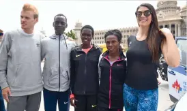  ?? — SHASHIDHAR B. ?? World 10K internatio­nal ambassador Stephanie Rice with the Elite runners.