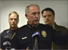  ?? AP PHOTO ?? Santa Maria Police Chief Ralph Martin addresses reporters during a press conference about Operation Matador. It was recently revealed that Martin and his department issued a fake press release as a tactic, he said, that saved lives and helped add...