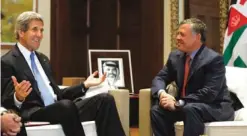  ??  ?? AMMAN: US Secretary of State John Kerry meets with Jordan’s King Abdullah in Amman, yesterday. Jordan is hosting 10 other nations for a “Friends of Syria” conference in Amman. Kerry is taking part, along with officials from Turkey, Saudi Arabia, the...