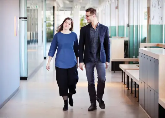  ?? JOHN MAHONEY ?? “It’s up to you to decide what to wear” at Montreal architectu­re firm Lemay, says Florence Legault, 28, who describes her style as “always casual, but also stylish.” Despite the casual dress code, Antony Gasnier, 28, who is completing his stage in architectu­re for Lemay, says that for architects, “everything is in the details.”