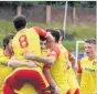  ??  ?? Celebratio­n Rovers celebrate hitting the net