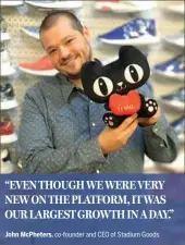  ?? PROVIDED TO CHINA DAILY ?? John McPheters, co-founder and CEO of Stadium Goods John McPheters, co-founder and CEO of Stadium Goods, holds a Tmall mascot at the store in the SoHo neighborho­od of New York on Oct 31. As one of the major players in the US sneaker resale market,...