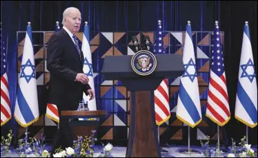  ?? ASSOCIATED PRESS FILES ?? President Joe Biden is getting slightly more support among Democrats for his handling of the decadesold conflict between Israelis and Palestinia­ns, according to a new poll from The Associated Press-NORC Center for Public Affairs Research.