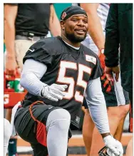  ?? GREG LYNCH/STAFF 2017 ?? Bengals linebacker Vontaze Burfict, at a practice in June 2017, passed his physical Monday. He will serve a fourgame suspension to start the season.
