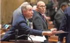  ?? MARK HOFFMAN / MILWAUKEE JOURNAL SENTINEL ?? Assembly speaker Robin Vos hands out copies of Gov. Tony Evers State of the State address Tuesday at the Capitol in Madison.