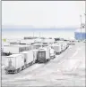  ?? JEREMY FRASER/CAPE BRETON POST ?? Commercial trucks are shown lined up at the Marine Atlantic terminal in North Sydney, Wednesday.