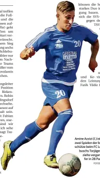  ?? FOTOS (2): UWE MISERIUS (ARCHIV) ?? Amine Azzizi (l.) ist mit zwei Treffern in zwei Spielen der bislang beste Torschütze beim FC Leverkusen. Schlebusch­s Torjäger Maik Maier (r.) erzielte vergangene Saison 33 Tref
fer in 28 Partien.
