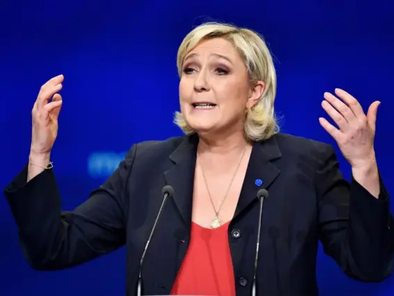  ??  ?? Marine Le Pen’s support was meant to surge in Sunday's vote, but she came second against the centrist Emmanuel Macron (Getty)