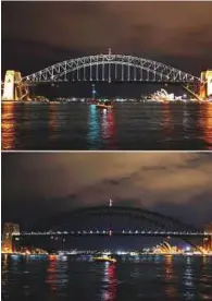  ?? Reuters ?? The Sydney Harbour Bridge before and during the tenth anniversar­y of Earth Hour in Australia yesterday.