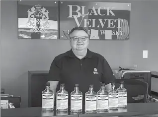  ?? Submitted photo ?? Black Velvet Distillery general manager and vice-president Claude Bilodeau and Heaven Hill Brands are producing hand sanitizer to support local first responders, government offices, seniors’ homes and community organizati­ons.