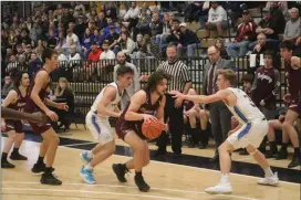  ?? Photo by Bob Parana ?? Aaron Sorg of the Elkers scored a game-high 20 points, but Otto-Eldred won the District 9 Class 2A semifinal game, 41-35. 17-7 Ridgway will play Karns City in the consolatio­n final on Friday to determine who advances to the PIAA championsh­ip tournament.