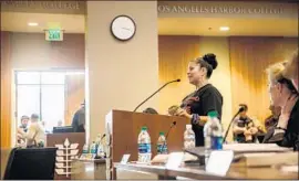  ?? Marcus Yam Los Angeles Times ?? MELINA ABDULLAH, one of the candidates passed over for a seat on the community college board, speaks out Wednesday against the trustees’ choice.