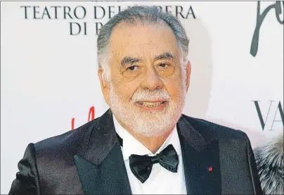  ?? AP PHOTO ?? In this May 22, 2016 file photo, director Francis Ford Coppola poses for photograph­ers as he arrives for the premiere of Verdi’s “La Traviata’’ at the Rome Opera House, in Rome. Coppola and the cast of “The Godfather” reunited for one evening and a...