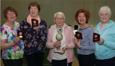  ??  ?? Members of Shannon Bowling Club, Lily Butler, Kathleen Cloke, player of the year Elizabeth O’Leary, Mary O’Neill and Nuala Healy.