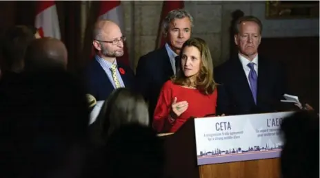  ?? SEAN KILPATRICK/THE CANADIAN PRESS ?? Minister of Internatio­nal Trade Chrystia Freeland spent a year putting out fires that threatened CETA, Paul Wells writes.