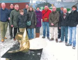  ??  ?? Members of Canterbury Divers with the restored U-boat propeller which they have donated to a German maritime museum