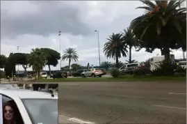  ?? (Photos A. Mattei et capture d’écran) ?? Ralentisse­ment de «gilets jaunes» sur la promenade des Anglais après l’aéroport en direction de Nice hier après-midi.