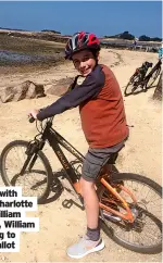  ?? ?? Vicky with children charlotte and William and, right, William cycling to ile callot