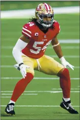  ?? BRANDON WADE — THE ASSOCIATED PRESS ?? Niners middle linebacker Fred Warner has been named to the Pro Bowl in his third season. His stellar play was publicly noted by Packers QB Aaron Rodgers.