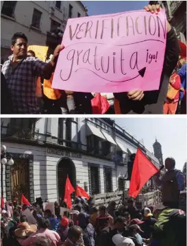  ?? MELANIE TORRES ?? En las afueras del Congreso local se manifestar­on integrante­s de asociacion­es contra la verificaci­ón.