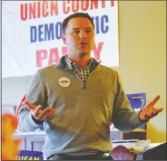  ?? Terrance Armstard/News-Times ?? Blue wave: Arkansas gubernator­ial candidate Jared Henderson speaks to supporters at the Union County Democratic headquarte­rs on Saturday.