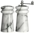  ??  ?? SLEEK PAIR
Marble is the material of the moment and adds sophistica­tion to any scheme. Salt shaker and pepper
mill set, £17.95, Dwell