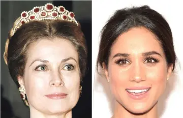  ??  ?? Combinatio­n photos show princess Grace (left) during a gala in Versailles on Nov 1, 1973 and Markle attending an event on Oct 28, 2014, in New York City. — AFP file photos