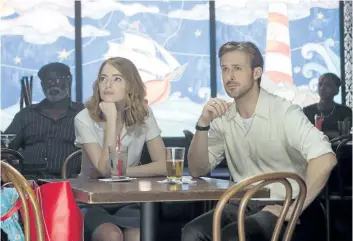  ?? HANDOUT ?? Emma Stone and Ryan Gosling in La La Land. The film and its stars should be big winners at the Oscars on Sunday.