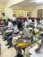  ?? ?? Students assembled in a classroom at York Castle High School to sit the ITA’S road code test.