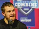  ?? MICHAEL CONROY / AP ?? North Dakota State offensive lineman Cordell Volson (shown at the NFL combine in Indianapol­is on March 3) could compete for the Bengals left guard job.