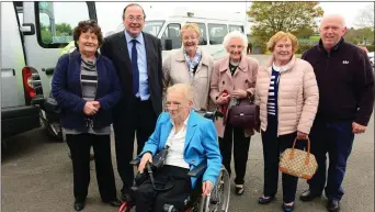  ??  ?? Mary Roe (front) from Tallanstow­n, leads the way as Susan Reynolds from Aclint, Noel French and Miriam McKenna of Flexibus – Local Link, Louth Meath, Fingal, Nancy Finnegan and Kathleen Mongey from Beauparc and driver Terry Ginty