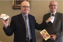  ??  ?? PROBUS Chairman, John Briault, right, with Ian Keable performing a classic card trick