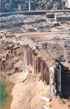  ?? Reuters ?? A drone footage shows the damage after an explosion on August 4 in Beirut’s port area.