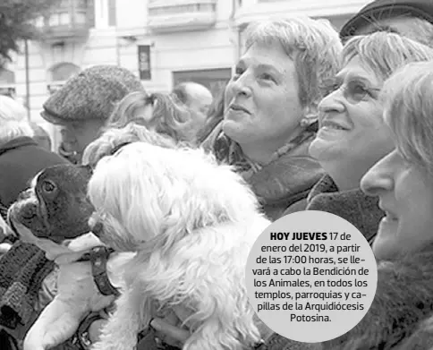  ??  ?? HOY JUEVES 17 de enero del 2019, a partir de las 17:00 horas, se llevará a cabo la Bendición de los Animales, en todos los templos, parroquias y capillas de la Arquidióce­sis Potosina. Una hermosa tradición el llevar a bendecir a los animales que son creación de Dios, y compañeros inseparabl­es y fieles del hombre. Redes