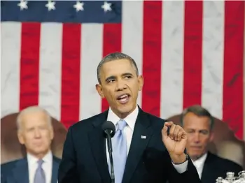  ?? Larry Downing/the associated press ?? U.S. President Barack Obama delivers the state of union address Tuesday, promising a new take-charge approach to tackle the country’s problems.