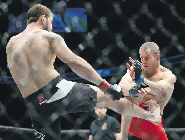  ??  ?? Canadian-based Misha Cirkunov, right, could move a step closer to a light-heavyweigh­t division title fight with a victory over Switzerlan­d’s Volkan Oezdemir at a UFC event Sunday in Stockholm. — POSTMEDIA NEWS