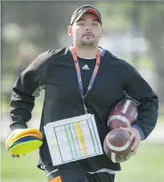  ?? ARLEN REDEKOP ?? B.C. assistant coach Adam Blasetti has been chasing a full-time coaching position in the CFL for a number of years.