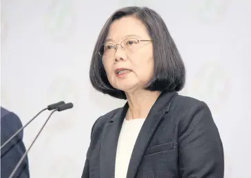  ?? AP ?? Taiwanese President Tsai Ing-wen speaks after election results are released in Taipei on Saturday.