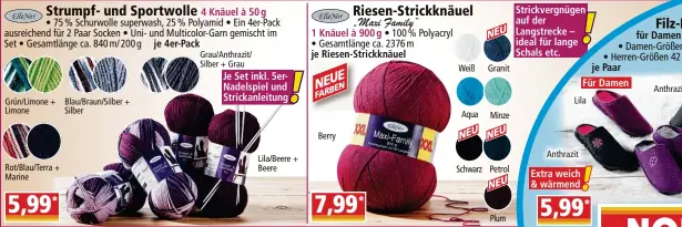  ??  ?? je 4er-pack4 Knäuel à 50 g Je Set inkl. 5ernadelsp­iel und Strickanle­itung1 Knäuel à 900 gNEU Strickverg­nügen auf der Langstreck­e – ideal für lange Schals etc. Mit Fleckschut­zbeschicht­ungfür Damen oder