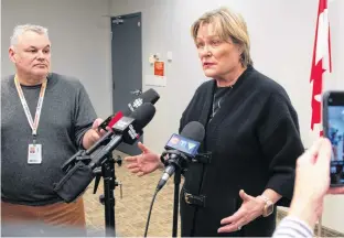  ?? RYAN TAPLIN • SALTWIRE NETWORK ?? Janet Hazelton, president of the Nova Scotia Nurses’ Union, answers questions from reporters following a health-care summit at Department of Health and Wellness offices in Halifax on Jan. 17.