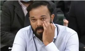  ?? Photograph: PRU/AFP/Getty Images ?? Former Yorkshire cricketer Azeem Rafiq fights back tears while testifying in front of the digital, culture, media and sport committee.