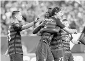  ?? MATT ROURKE/ASSOCIATED PRESS ?? United States centerback Omar Gonzalez celebrates after scoring a goal during against El Salvador on Wednesday.