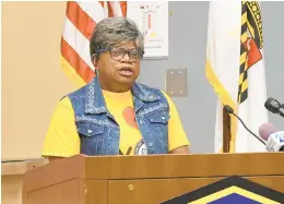  ?? PAUL W. GILLESPIE/CAPITAL GAZETTE ?? Anne Arundel NAACP President Jacqueline Boone Allsup speaks Friday during a news conference by local black clergy to condemn the killing of George Floyd in Minneapoli­s.