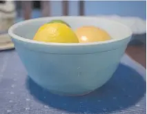  ?? PETER MCCABE/MONTREAL GAZETTE ?? A Pyrex dish, that Patricia Crowe’s husband always calls the “the robin’s egg blue bowl.” It has no monetary value, but it will remind their children of home.