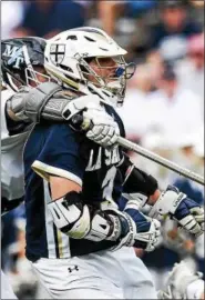  ?? MARK PALCZEWSKI/FOR DIGITAL FIRST MEDIA ?? Matt Clibanof (3) of La Salle drives to the Manheim Township net in the PIAA Class 3A boys’ lacrosse championsh­ip at West Chester East High School in West Chester, PA on Saturday, June 9, 2018.