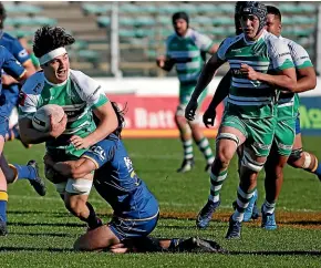  ??  ?? No 8 Tyler Laubscher made a big impact off the bench for Manawatu¯.