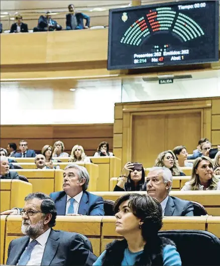  ?? ÓSCAR DEL POZO / AFP ?? El presidente y la vicepresid­enta, atentos a la votación del viernes en el Senado